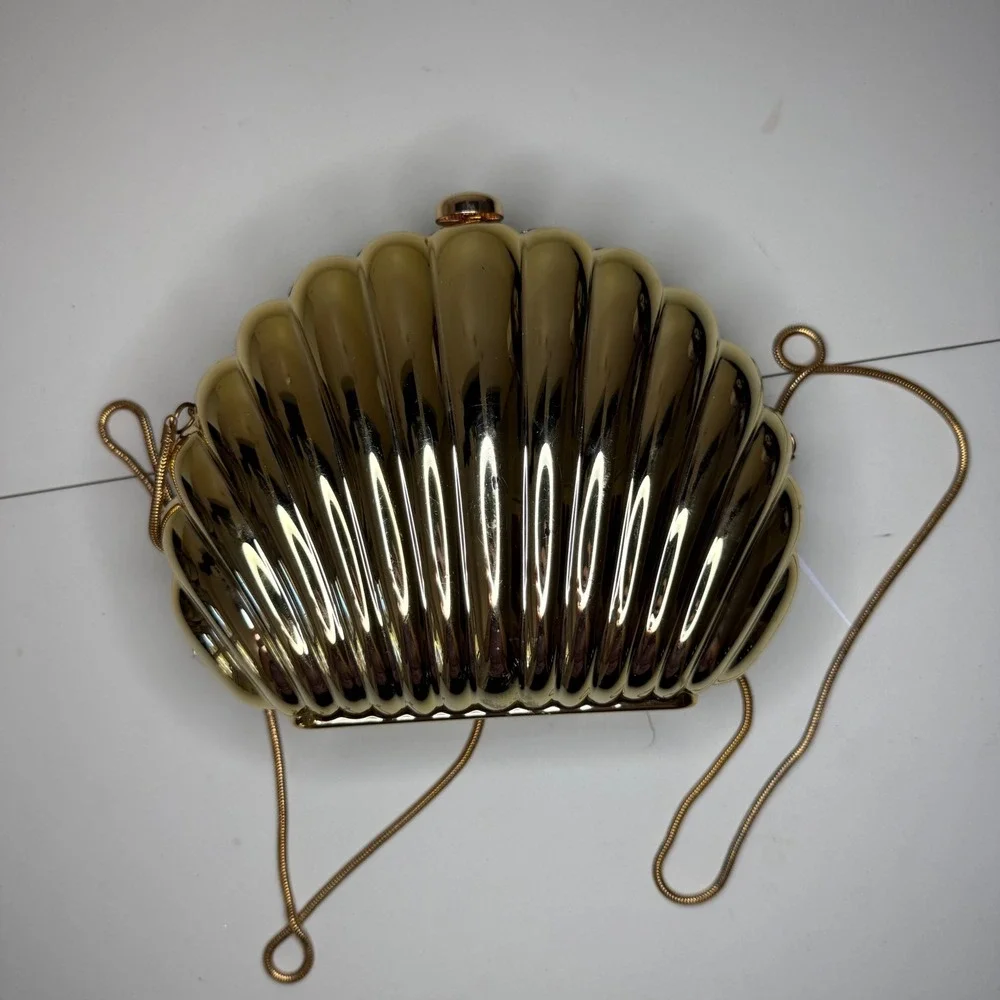 Gold Metallic Seashell Clutch Crossbody Bag Mermaid Shell Evening Purse